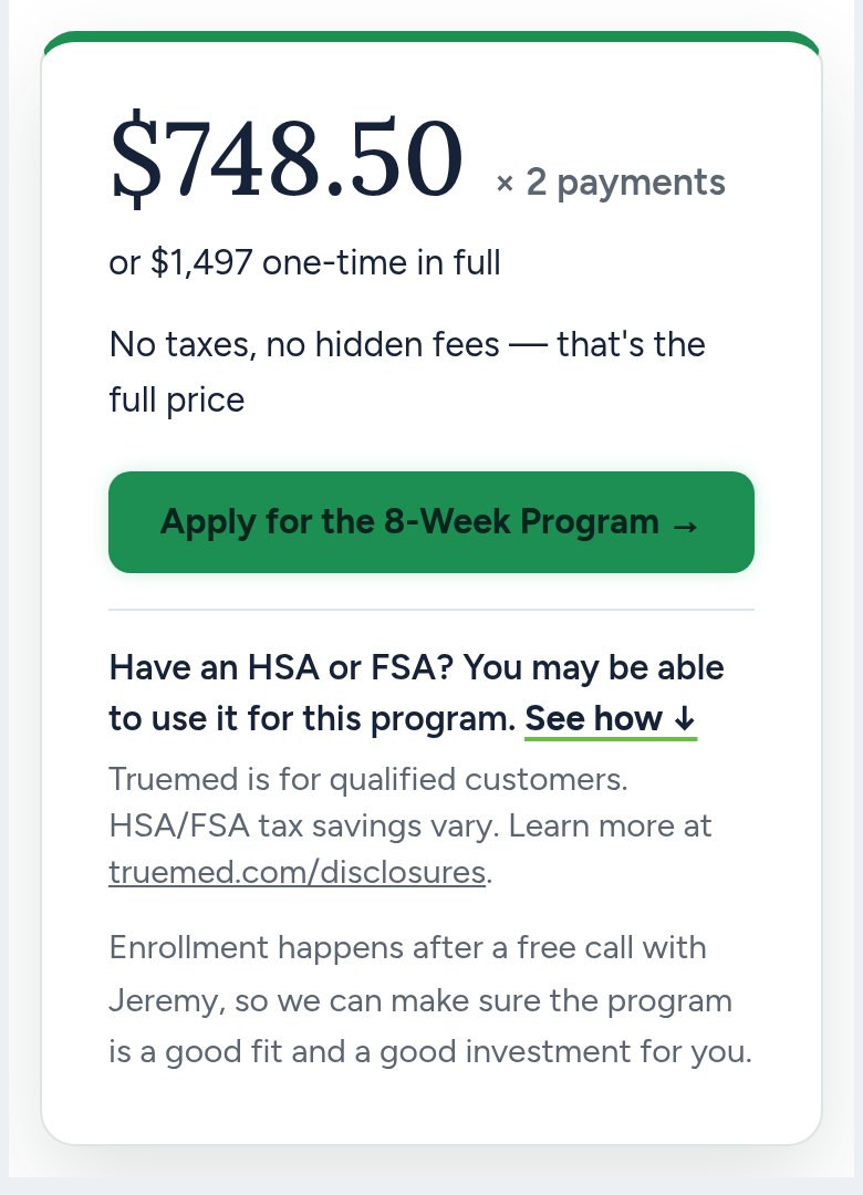 8-Week Program price box with HSA/FSA line