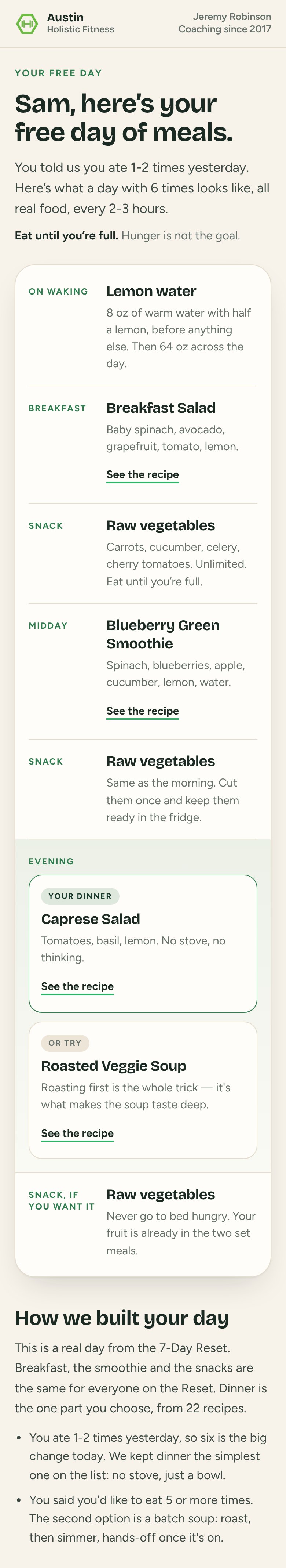 Plan page: the free day